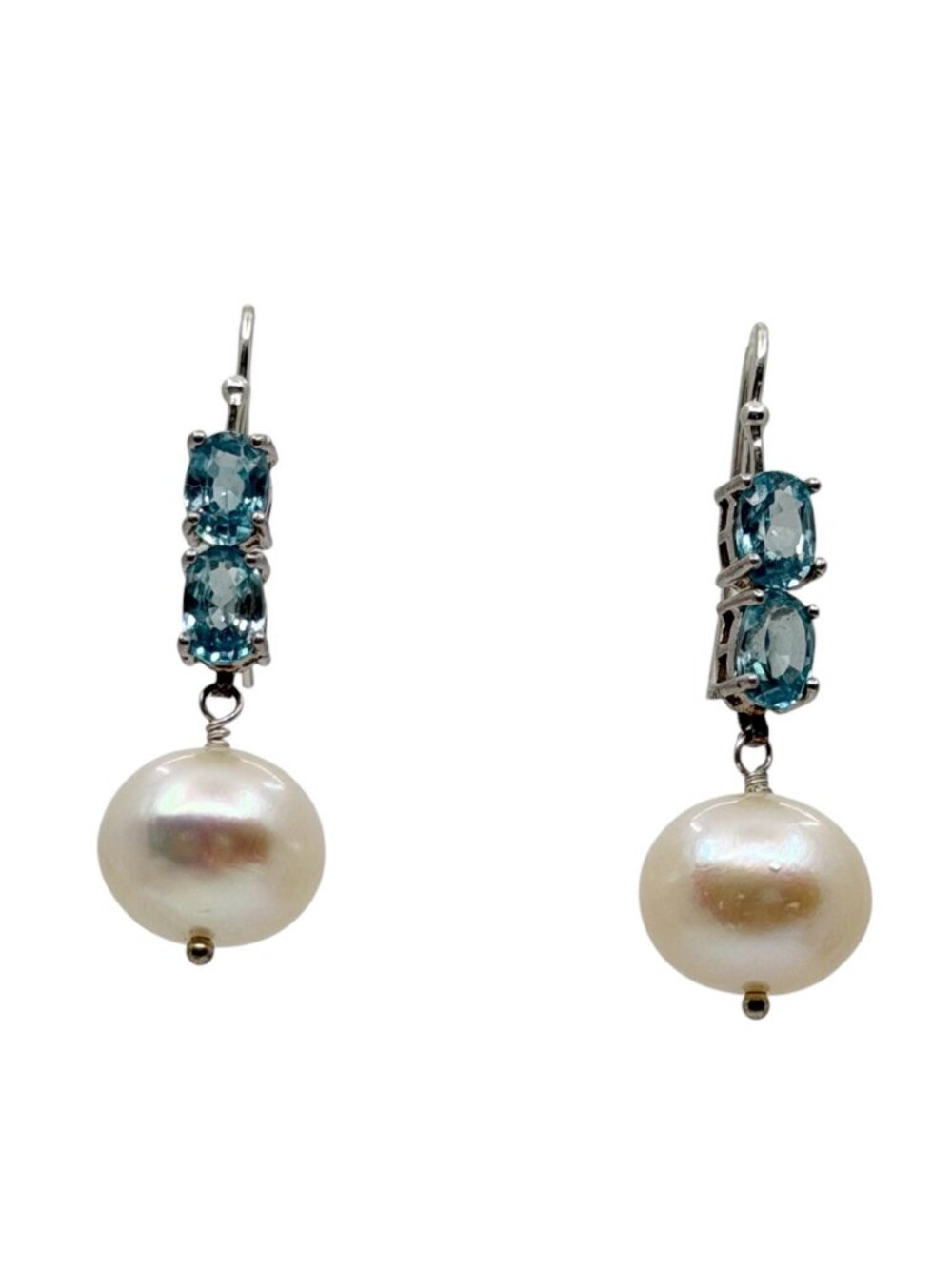sterling silver blue topaz pearl earrings - GM5